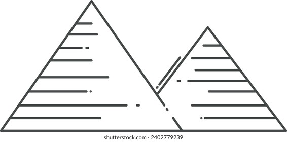 Simple black flat outline drawing of the Egyptian historical landmark monument of the GIZA PYRAMID COMPLEX, GIZA