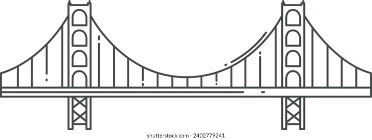 Simple black flat outline drawing of the American historical landmark monument of the VINCENT THOMAS BRIDGE, LOS ANGELES