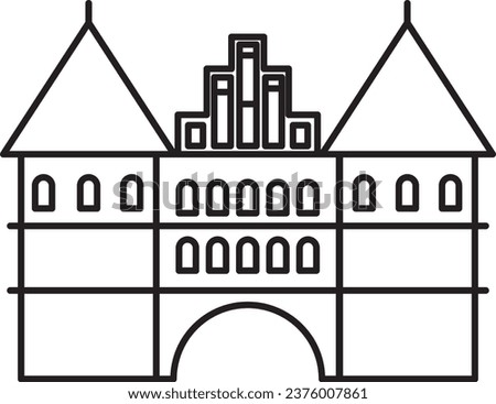 Simple black flat outline drawing of the German historical landmark monument of the HOLSTEN GATE, LÜBECK