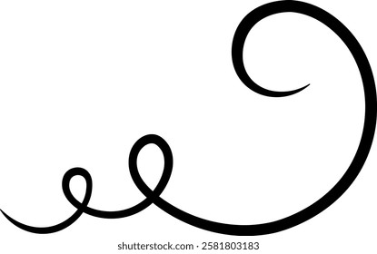 Simple black flourish creating an elegant decorative swirl design, featuring a rounded shape at the end, isolated against a clean white background for striking contrast