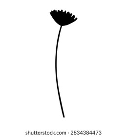 Simple black flower illustration featuring a delicate, thin stem and a single bloom, emphasizing elegance and minimalism in design.