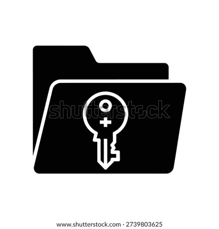 A simple black folder icon with a white key symbol, representing security, access, and data protection, ideal for digital concepts.
