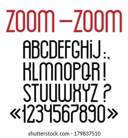 Simple black font, numbers and punctuation marks. Vector set 