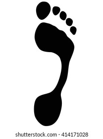 Simple black foot icon. Realistic vector footprint silhouette. Footcare symbol. Travel concept. isolated on white barefoot. 