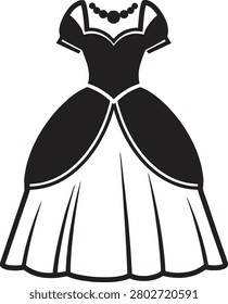Simple black formal gown featuring a sweetheart neckline and full skirt for events or illustrations.