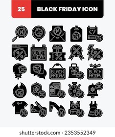 Einfache Black Friday Icon Set mit Solid Style. Flash Deals, Hot Deals, begrenztes Time-Angebot, Geschenkgutschein.