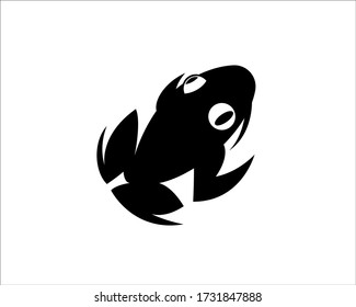 Simple black frog swimming art logo design inspiration