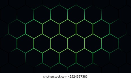 Hexágonos de Vector futurista negro simple con color verde de la luz.