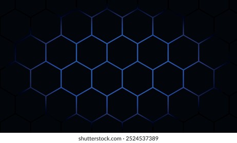 Hexágonos de Vector futurista negro simple con color azul profundo de la luz.