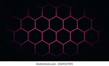 Hexágonos de Vector futurista negro simple con color magenta de la luz.