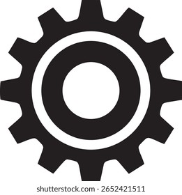 Simple black gear cogwheel with two rings inside isolated on transparent background	