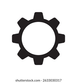 Simple black gear icon, isolated on white background. This high-resolution image features white graphics on a transparent background, a valuable asset for designers needing versatile graphic elements.