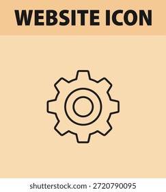 Un simple ícono de engranaje negro sobre un fondo beige con un encabezado de ícono de Sitio web