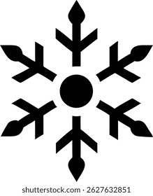 Un simple copo de nieve geométrico negro irradia un fuerte frío invernal en un Vector que muestra líneas limpias y audaces y bordes puntiagudos. Un icono de invierno minimalista para agregar un invierno fresco.