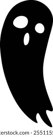 Simple black ghost floating with oval eyes and open mouth expressing sadness, ideal for halloween decoration and spooky designs