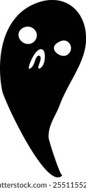 Simple black ghost floating with a sad expression, ideal for halloween decoration, creating a spooky and eerie atmosphere