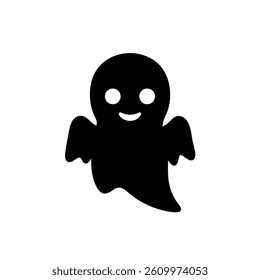 Simple Black Ghost Icon Vector Illustration For Halloween Celebration Design.