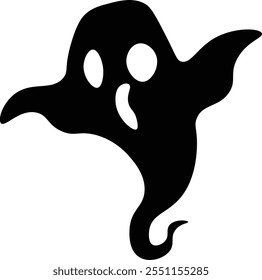 Simple black ghost silhouette floating with outstretched arms, ideal for halloween decoration, creating a spooky and festive atmosphere