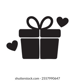 Simple black gift box icon with hearts