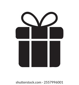 Simple black gift box icon with ribbon.