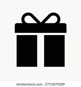 Simple black gift box icon with a ribbon. Minimalist gift design, perfect for holiday, birthday, or celebration themes. Gift icon ideal for festive projects. Christmas illustration vector.