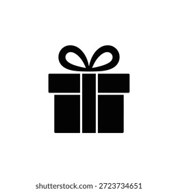 Simple black gift box with ribbon bow on top icon