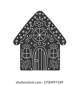 Vector negro simple de la casa del pan de jengibre, diseño mínimo de las Navidades de la silueta