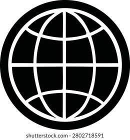Simple black globe symbol showcasing world map grid design element suitable for international communication global business connectivity digital map applications and web navigation.