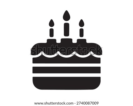 Simple black glyph icon of a birthday cake with three lit candles, perfect for celebrating special occasions.