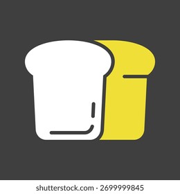 A simple black glyph icon of a loaf of toast bread with one slice visible. Perfect for breakfast-themed designs, food packaging, or grocery store applications.