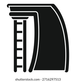 Icono de glifo negro simple que representa un tobogán acuático con una escalera, perfecto para la diversión de verano y actividades de parque acuático