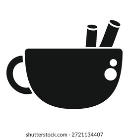 Simple black glyph icon representing a cup containing two cinnamon sticks, evoking a warm winter beverage
