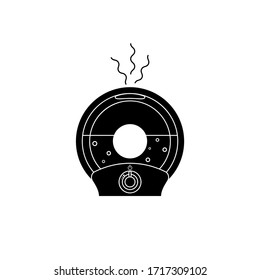 Simple black glyph icon round humidifier with outgoing steam humidify. Vector illustration