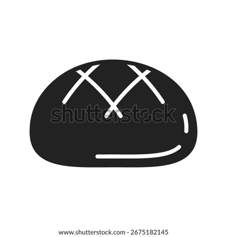 A simple black glyph icon of a round, artisan-style boule bread. This icon is great for bakery menus, cooking apps, or food blogs.