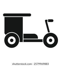 Simple black glyph representing a modern electric rickshaw for sustainable urban mobility