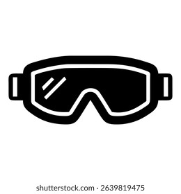 A simple black goggle icon with a white reflection on the lens, often used for winter sports or safety purposes.