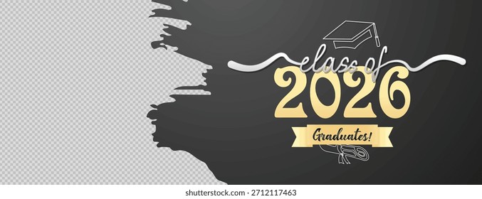 Einfaches Schwarz-Gold-Banner der Klasse 2026 mit weicher Pinseltextur und sauberem Design