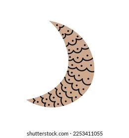 Simple black and gold crescent doodle style. Cute hand drawn moon sign for logo. Isolated celestial vector illustration in boho style