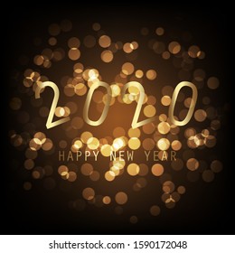 Plantilla de diseño simple para tarjetas de Año Nuevo, carátula o fondo negro y dorado - 2020