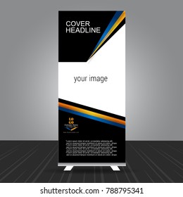 simple black, golden and blue standee roll up banner design with business information
