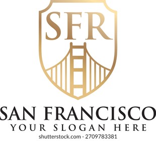 Diseño de logotipo de silueta de construcción de puente de puerta de oro negro simple 