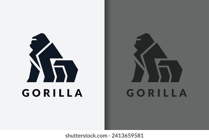 Simple Black Gorilla with Minimalist Geometric Shape Design Concept. Vector Illustration.