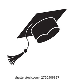 Um simples ícone de chapéu de graduação preto com uma borla simbolizando a realização acadêmica