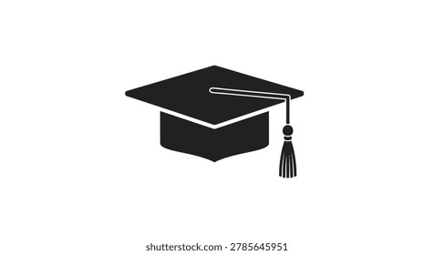 Simple black graduation cap icon on a white background, symbolizing education and achievement.