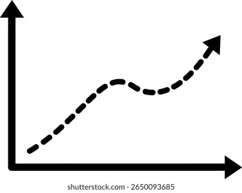 A simple black graph shows an upward trending dotted line with arrows on a white background.