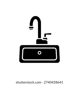 A simple black graphic depicts a kitchen sink with a faucet silhouette