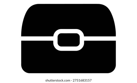 A simple black graphic icon of a tabletop jewelry box, perfect for representing organized storage of small accessories and valuables in a clean, modern flat design.