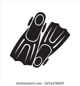 A simple black graphic of two flippers for water activities.