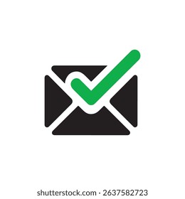 Simple black and green email icon with a check mark.