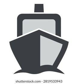 A simple black and grey ship bow icon, symbolizing navigation and transportation.